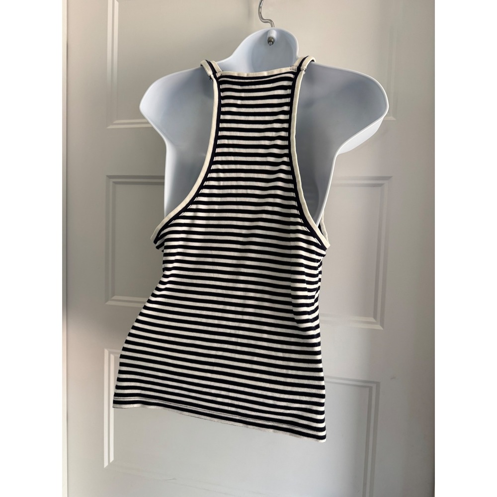 Maeve Anthropologie Striped V-Neck Racerback Tank Top Navy White Medium - Picture 6 of 8